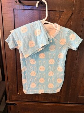 Blue Bunny Print Toddler Pajama Set